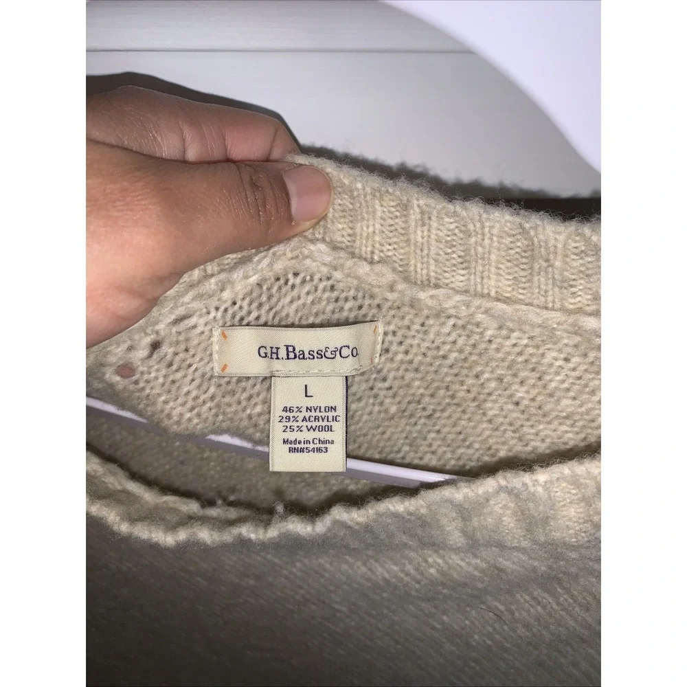 G.H. Bass & CO Beige Wool Blend Pointelle Poncho / Wrap / Shawl, Women's L 0067